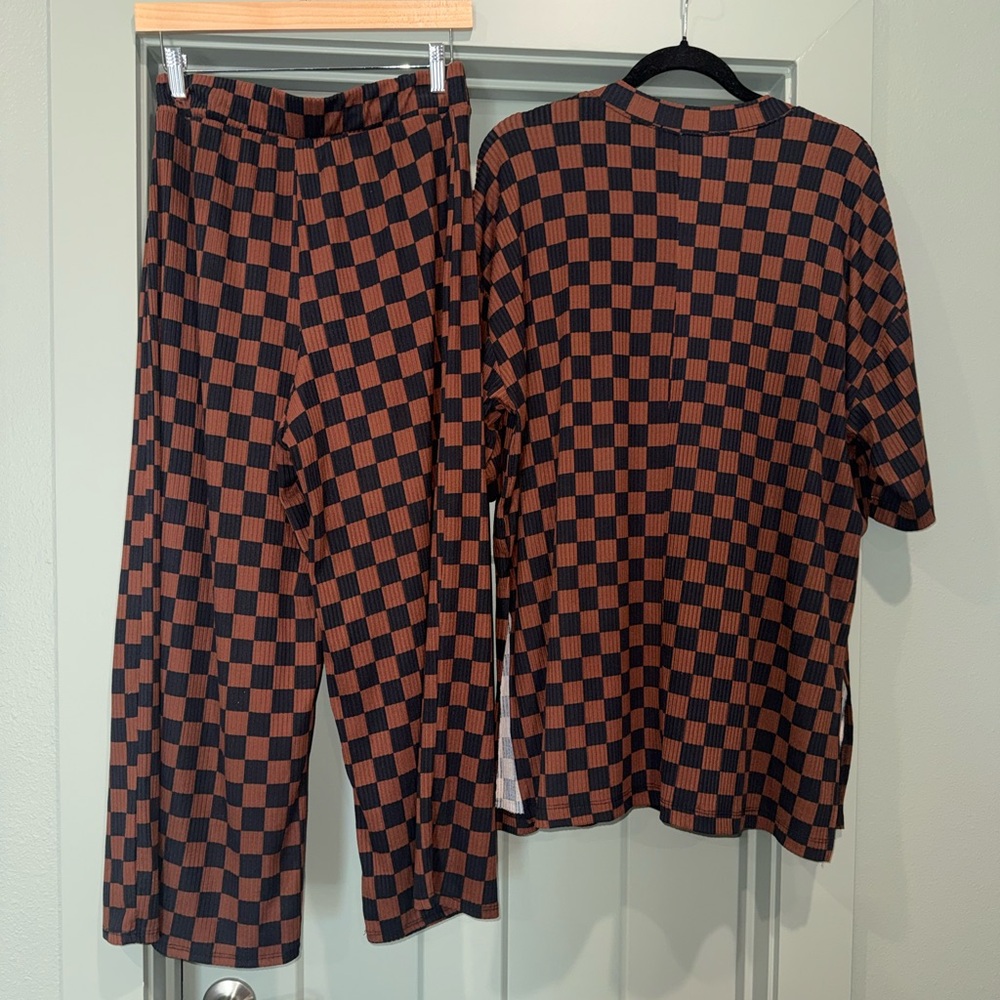 Dressed in LALA Brown and Black Checkered Wide-Leg Pants Set - Picture 4 of 13